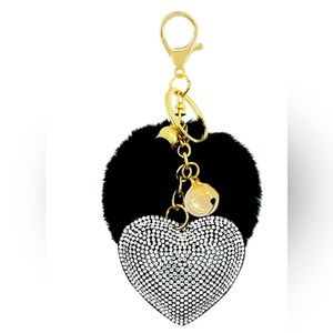 NWOT Rhinestone fluff tassel keychain